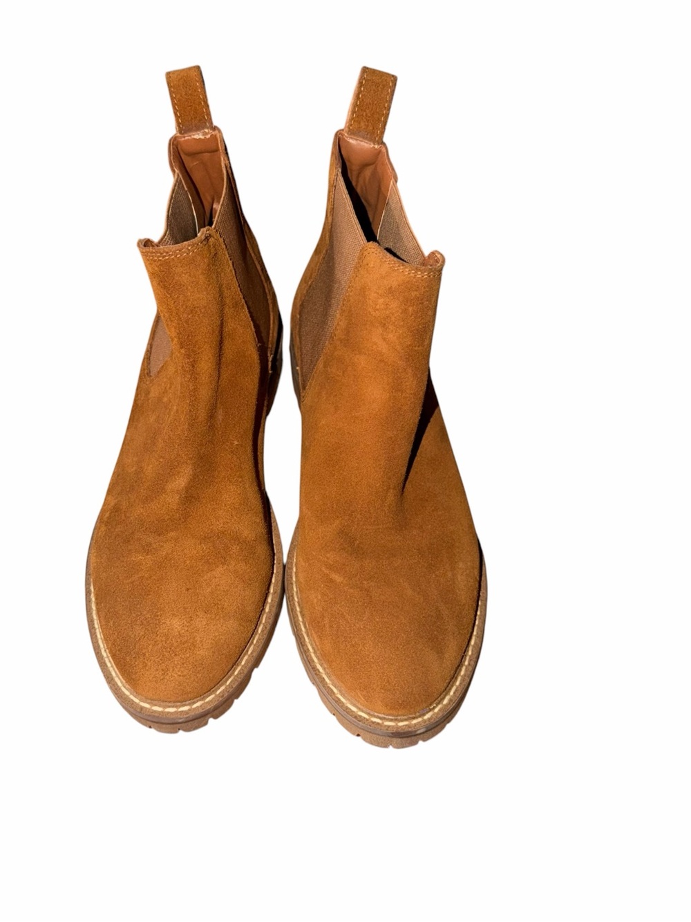 Steve Madden Leopold Suede Chelsea Boots Cognac Brown Lug Sole Leather Women 7.5 - Picture 7 of 9